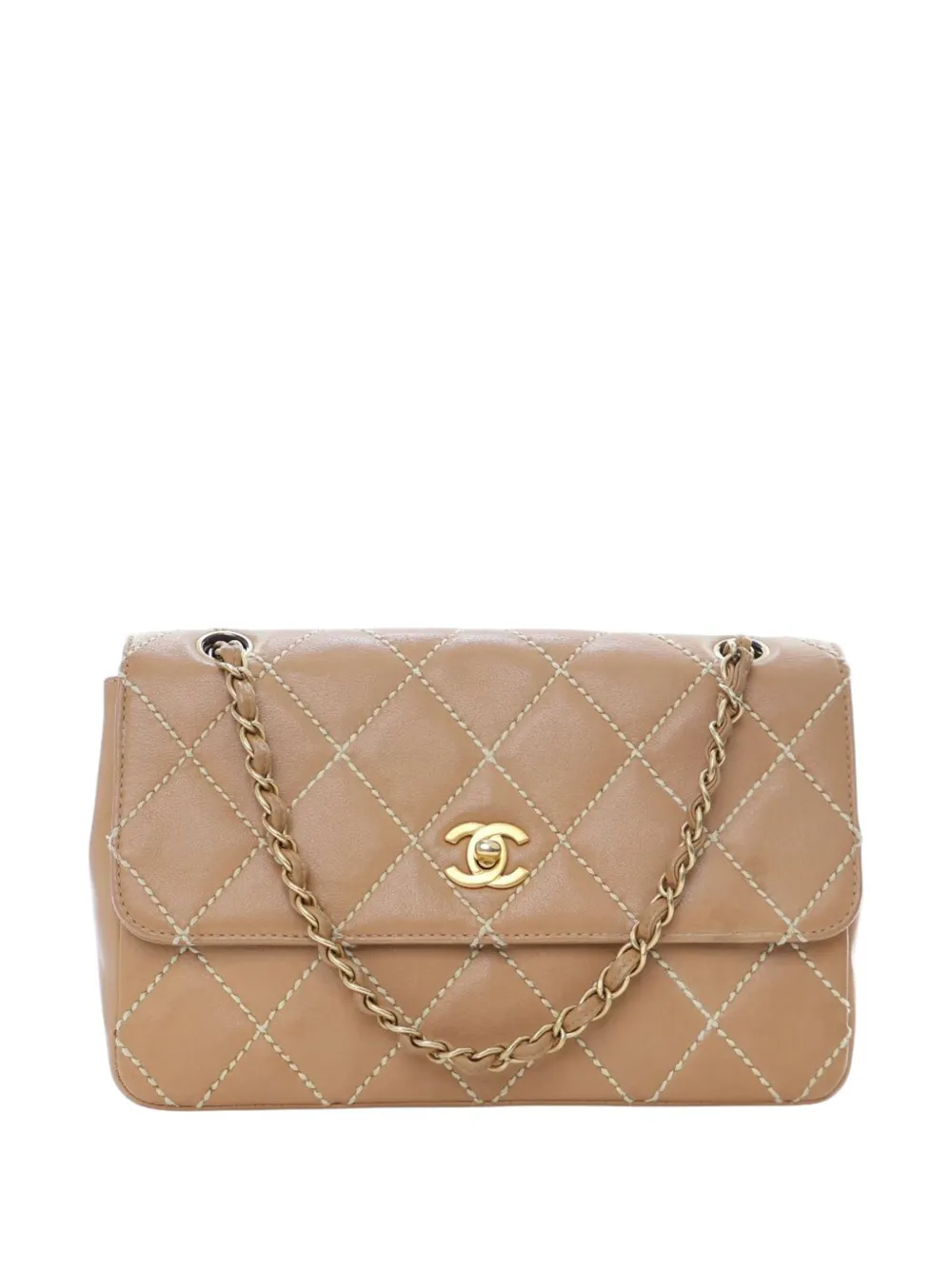 CHANEL Pre-Owned Borsa a spalla CC Wild Stitch media in pelle di vitello trapuntata con battente 2003-2004 - Marrone