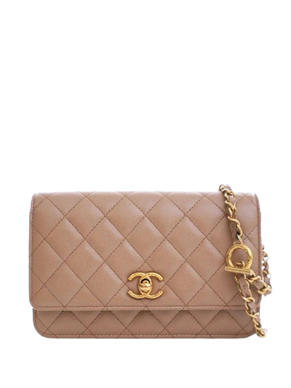 CHANEL Pre-Owned Borsa a tracolla CC in pelle Caviar trapuntata con catena 2021-2025 - Marrone