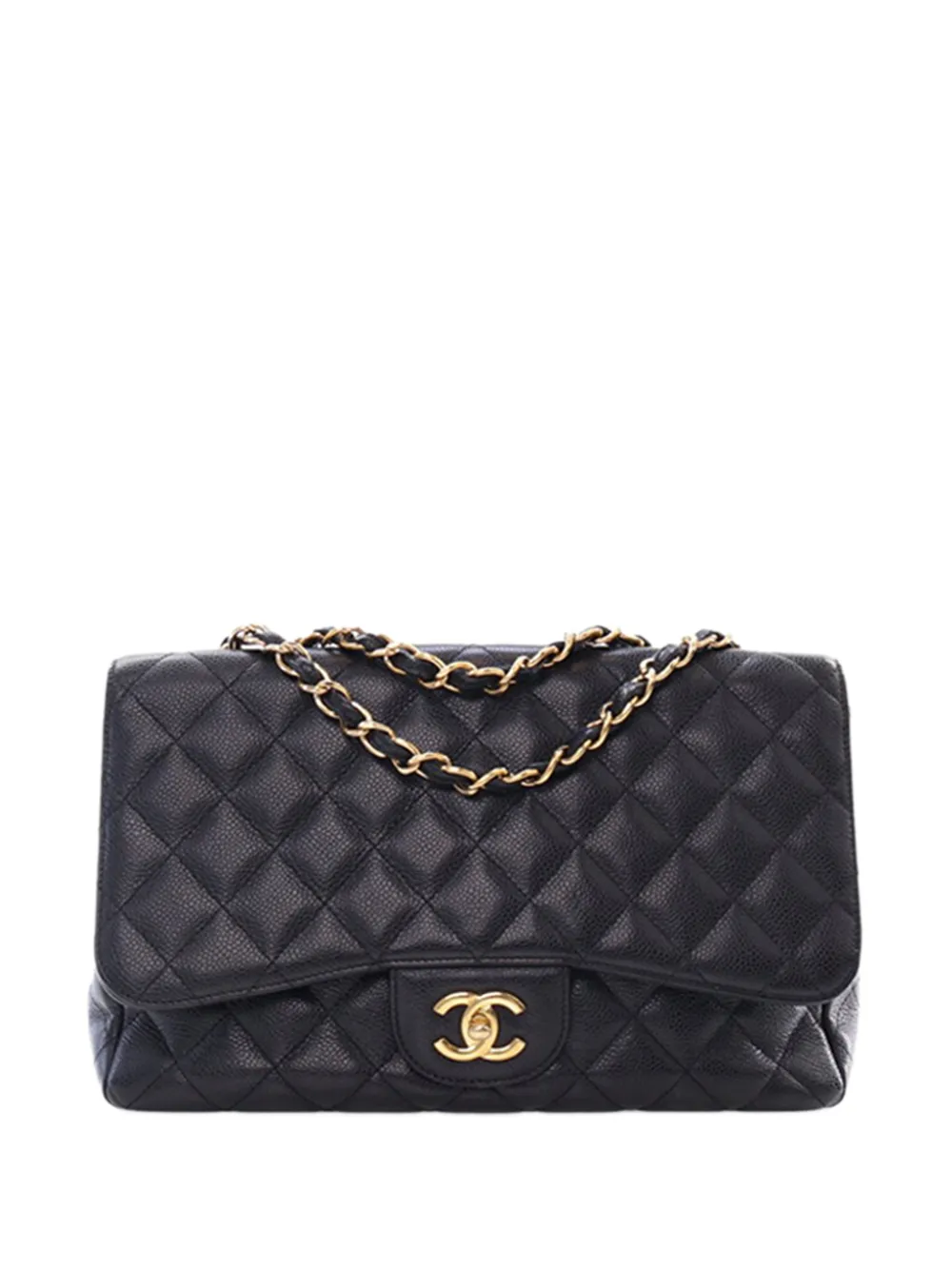 CHANEL Pre-Owned Borsa a spalla Jumbo Classic in pelle Caviar con battente 2009-2010 - Nero