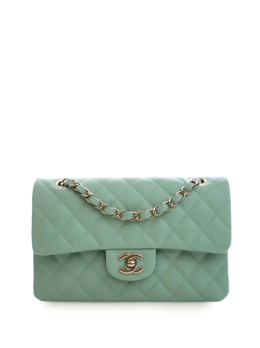 CHANEL Pre-Owned 2021-2025 Small Classic Caviar Double Flap shoulder bag - Verde