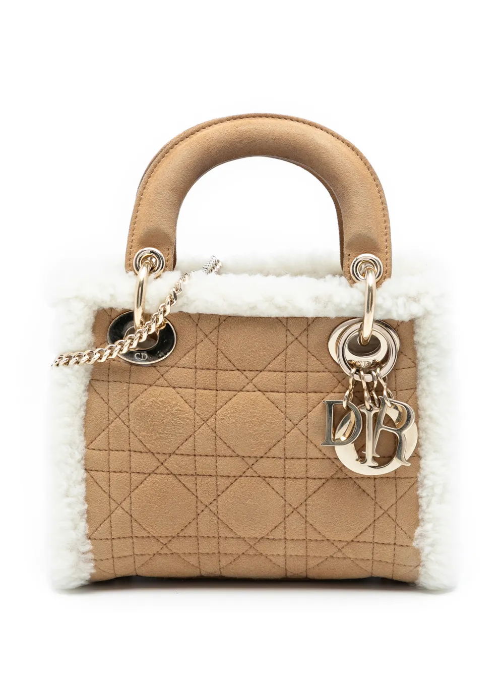 Christian Dior Pre-Owned 2010-2025 Mini Suede Cannage with Shearling Trim Lady Dior satchel - Marrone