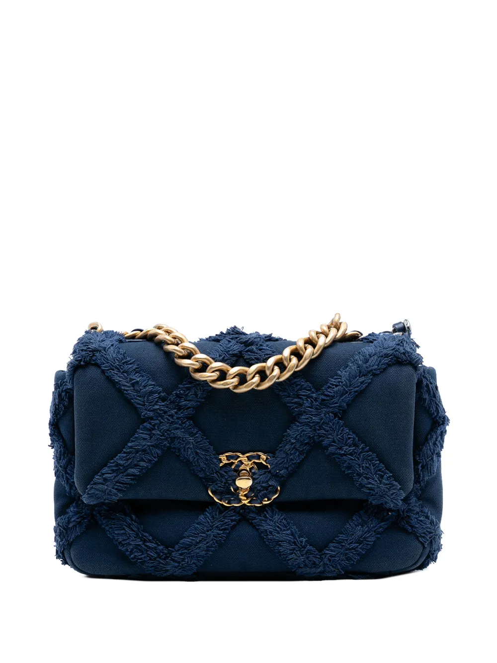 Pre-owned Chanel 2020 Medium Canvas And Cotton 19 Flap Satchel In Blue