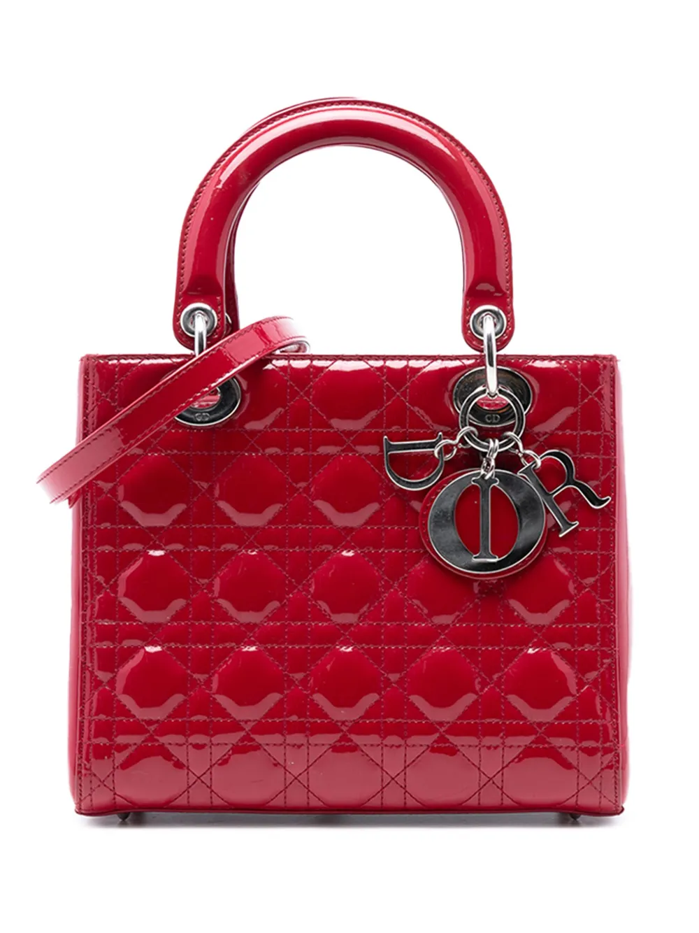 Christian Dior Pre-Owned 2012 Medium Patent Cannage Lady Dior satchel - Rosso
