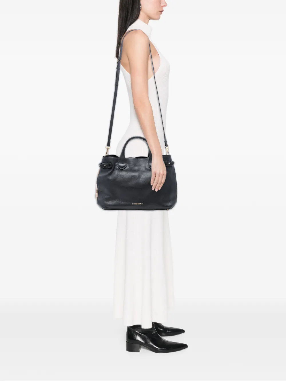 2000-2017 Medium Leather And House Check Banner Satchel