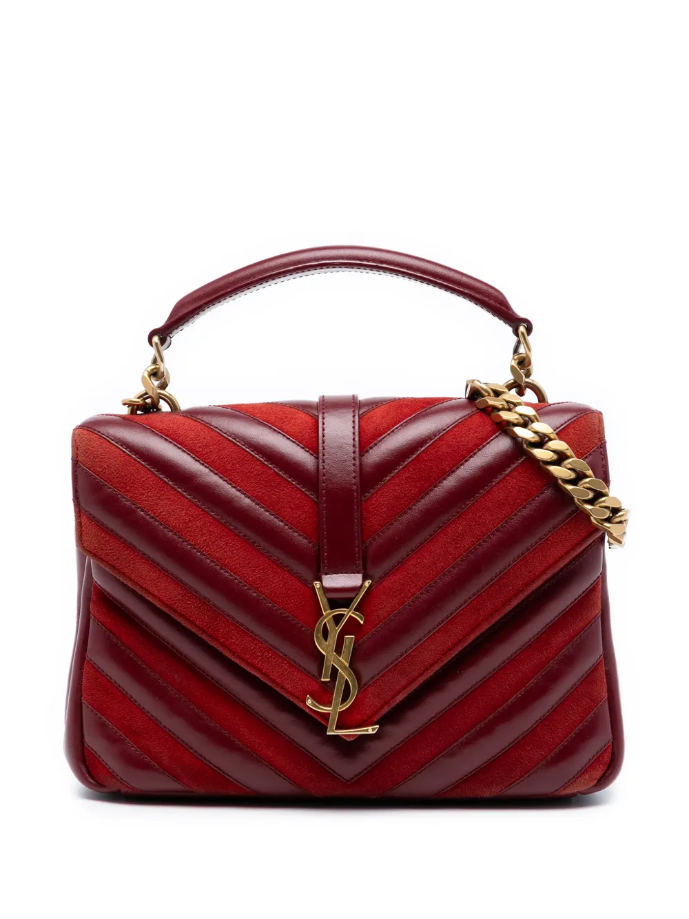 Saint Laurent Pre-Owned 2017 Medium Calfskin and Suede Chevron Monogram College satchel | Red | Image 1