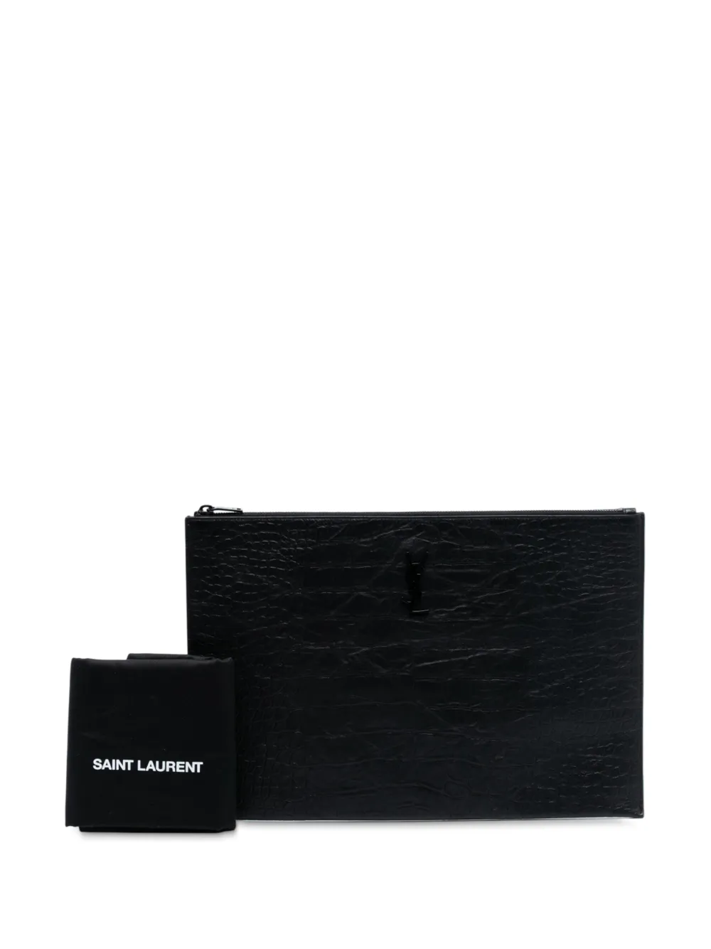 2018 Croc Embossed Leather Monogram Clutch Bag