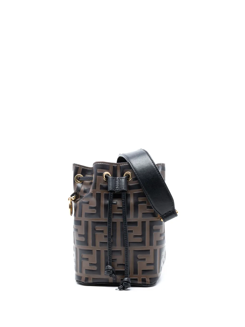 Pre-owned Fendi 2010-2025 Mini Zucca Embossed Leather Mon Tresor Bucket Bag Satchel In Brown