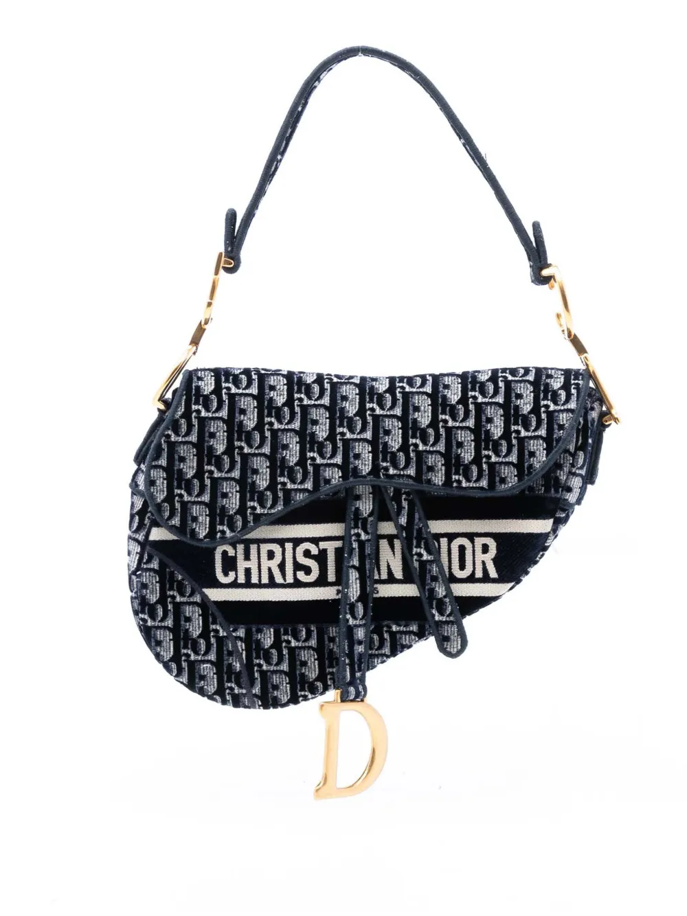 Christian Dior Pre-Owned 2020 Oblique Embroidered Canvas Saddle Bag shoulder bag - Blu