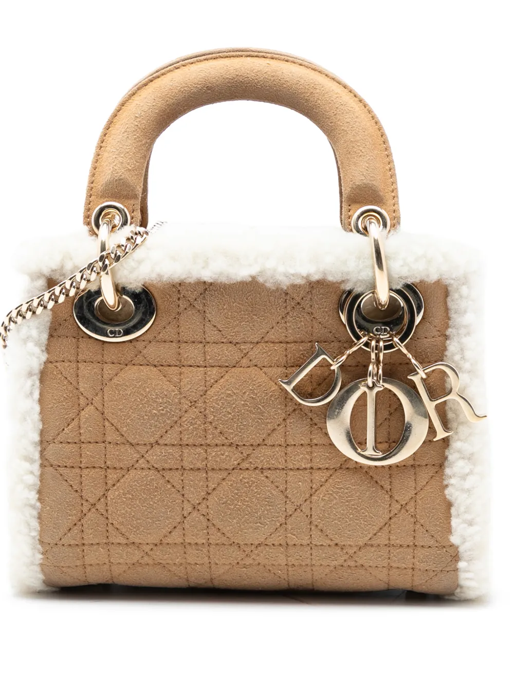 Christian Dior Pre-Owned 2000-2025 Mini Suede Cannage with Shearling Trim Lady Dior satchel - Marrone