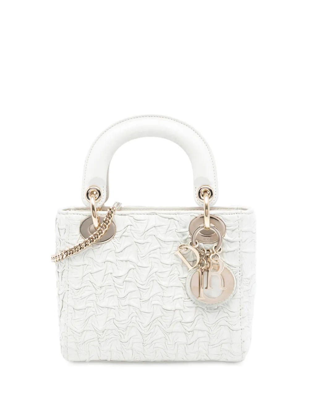 Christian Dior Pre-Owned Borsa a tracolla Lady Dior mini in pelle di agnello con effetto stropicciato 2019 - Bianco
