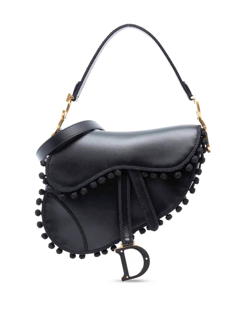 Christian Dior Pre-Owned 2022 Calfskin Pom Pom Saddle Bag shoulder bag - Black