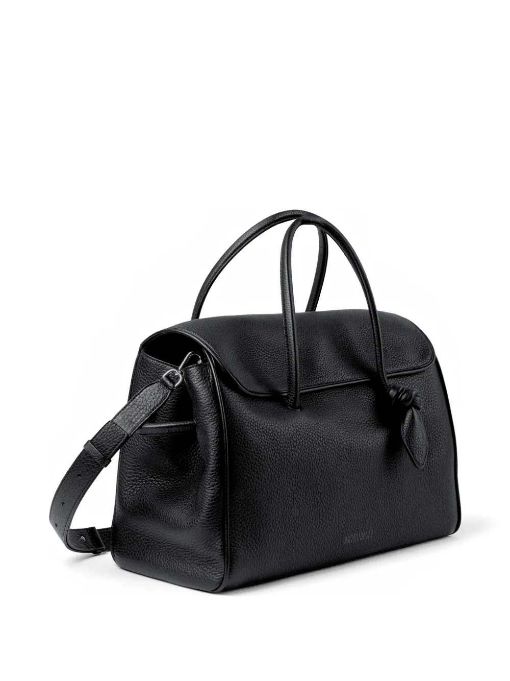  Jacquemus Knotted Flap Leather Tote Bag - Black 