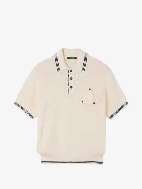 Jacquemus The Voilier striped-trim waffle-knit polo shirt