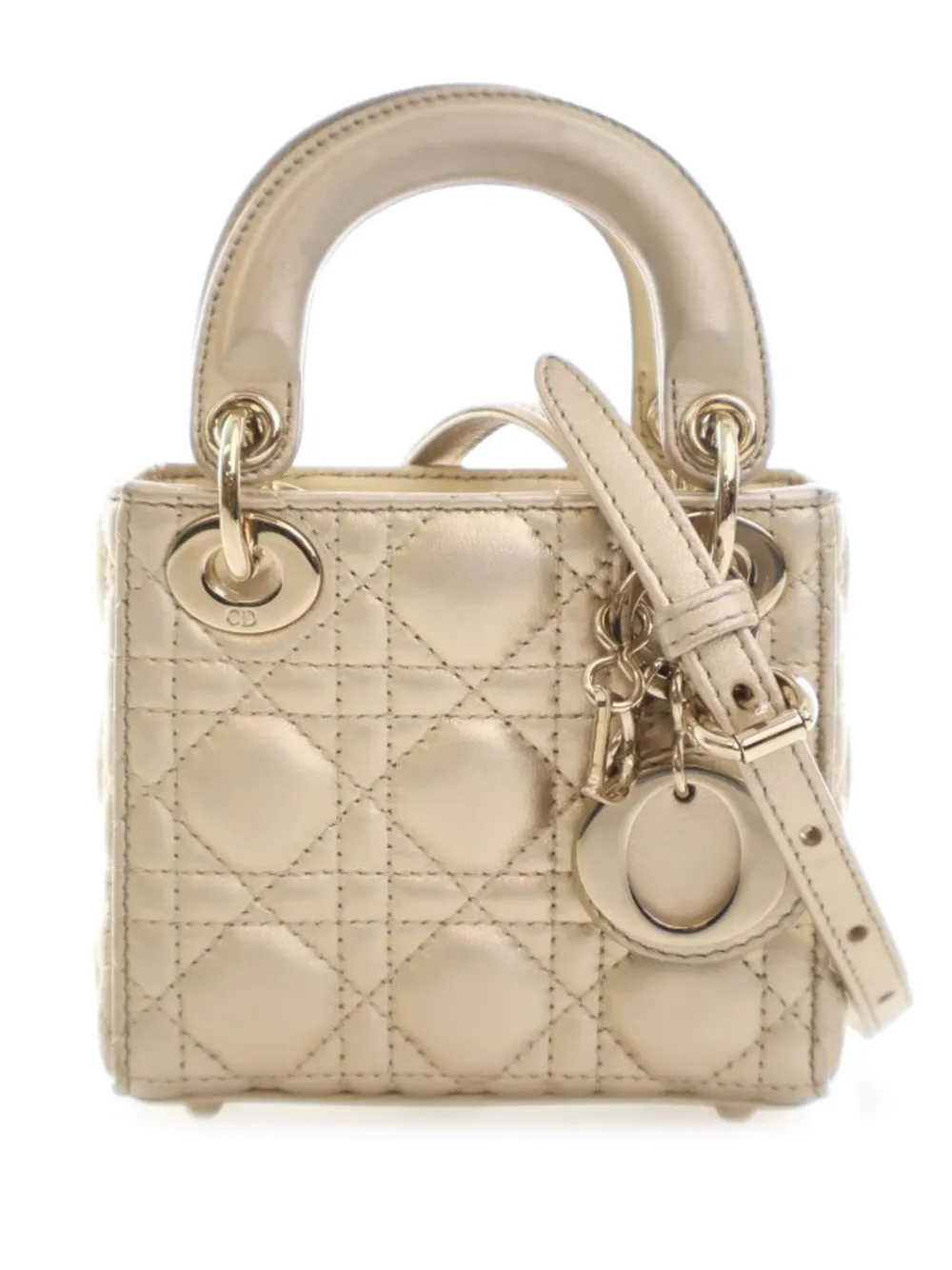 Christian Dior Pre-Owned Borsa a tracolla Lady Dior micro in pelle di agnello metallizzata con motivo Cannage 2020 - Oro