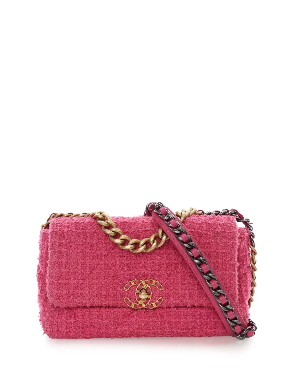 CHANEL Pre-Owned Borsa a tracolla media 19 in tweed con battente 2021-2025 - Rosa