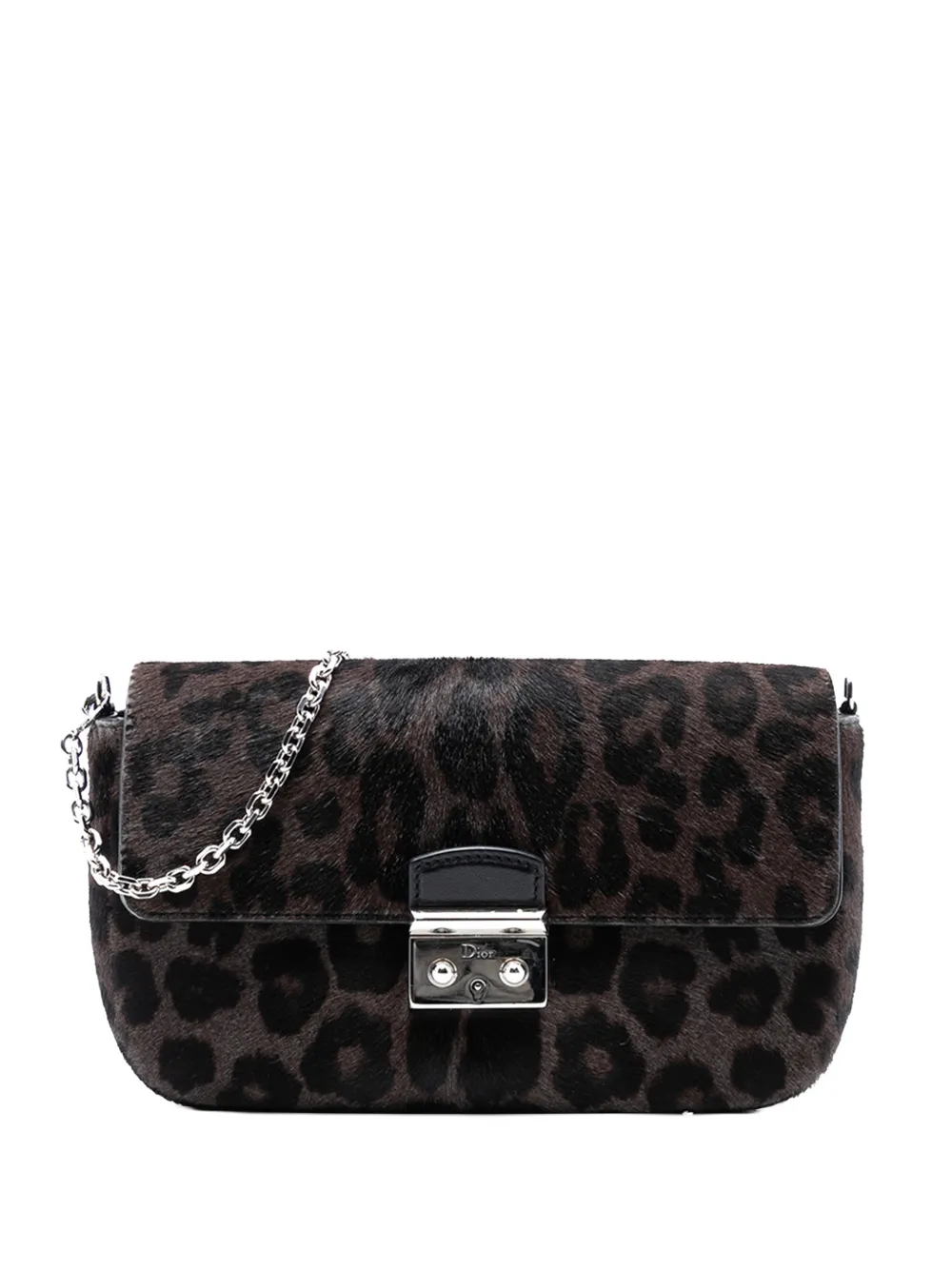 Pre-owned Dior 2014 Leopard Print Pony Hair Miss  Chain Flap Crossbody Bag In Brown