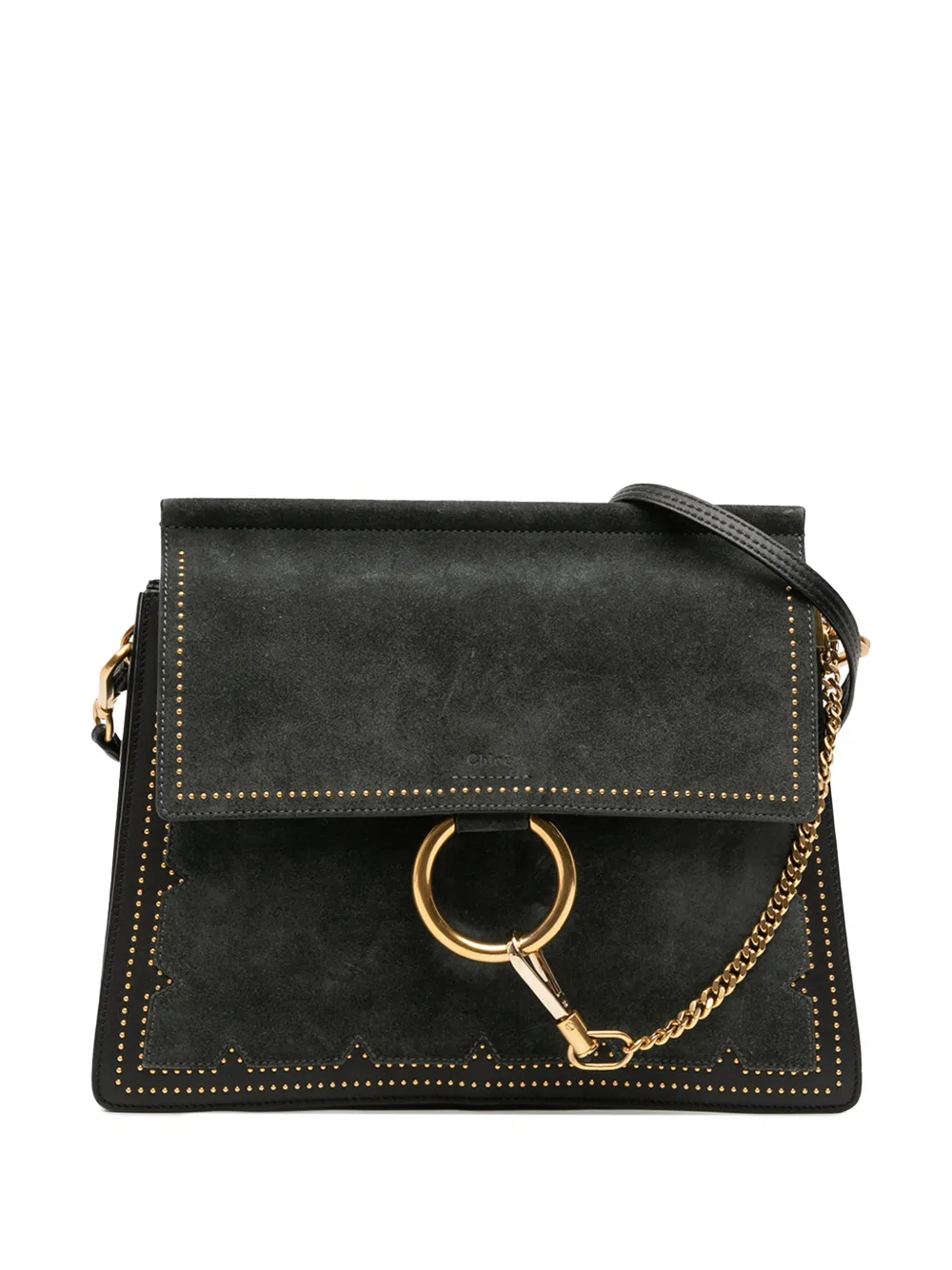 Pre-owned Chloé 2010-2025 Medium Studded Suede And Calfskin Faye Crossbody Bag In Black