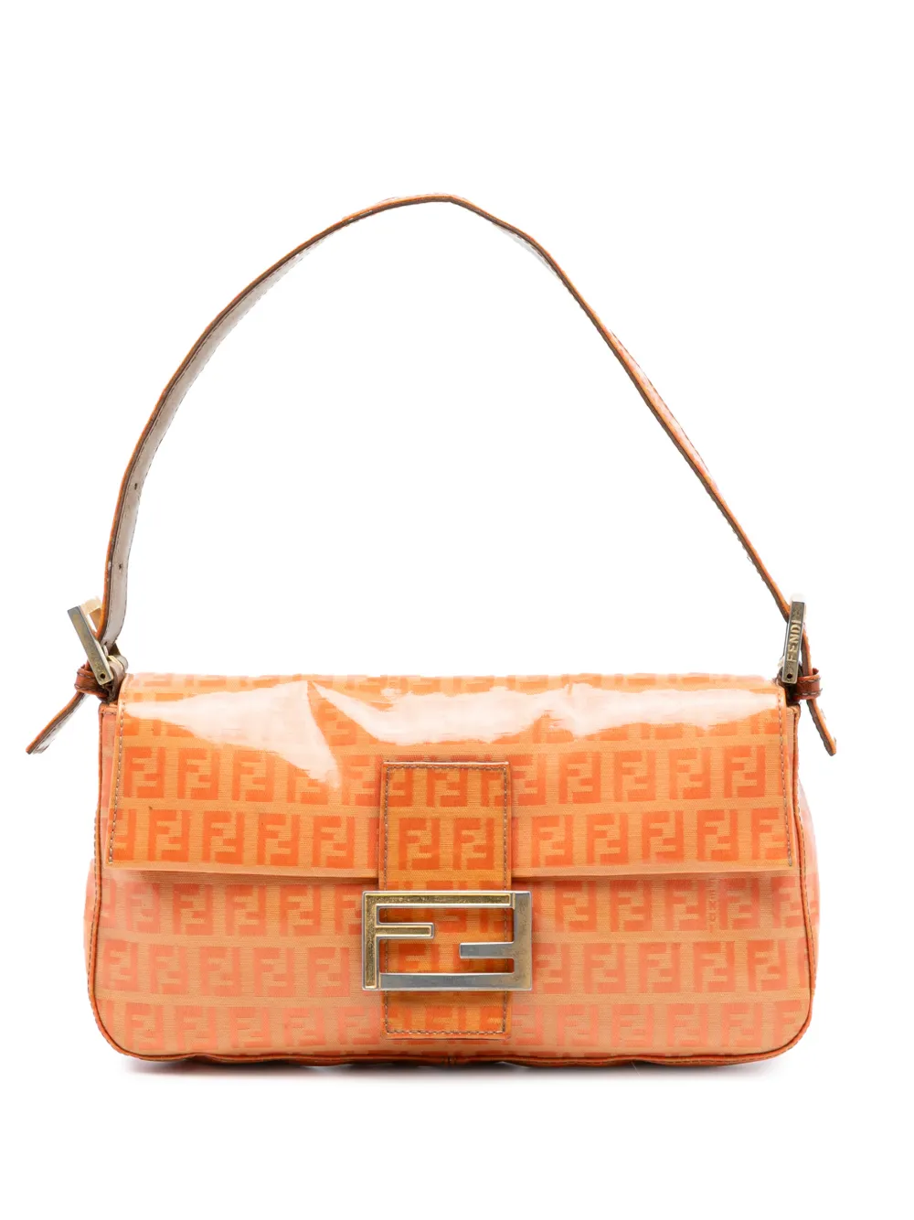 Pre-owned Fendi 20th Century Zucchino Crystal Baguette Shoulder Bag In Orange