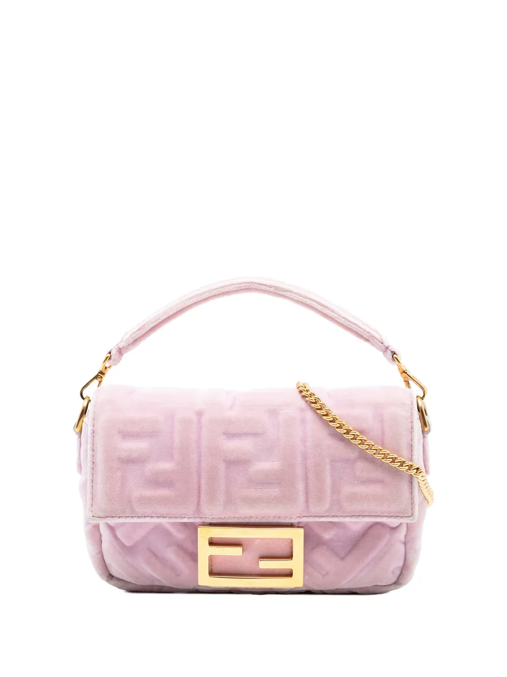 Pre-owned Fendi 2010-2025 Mini Zucca Embossed Velvet Baguette Satchel In Pink