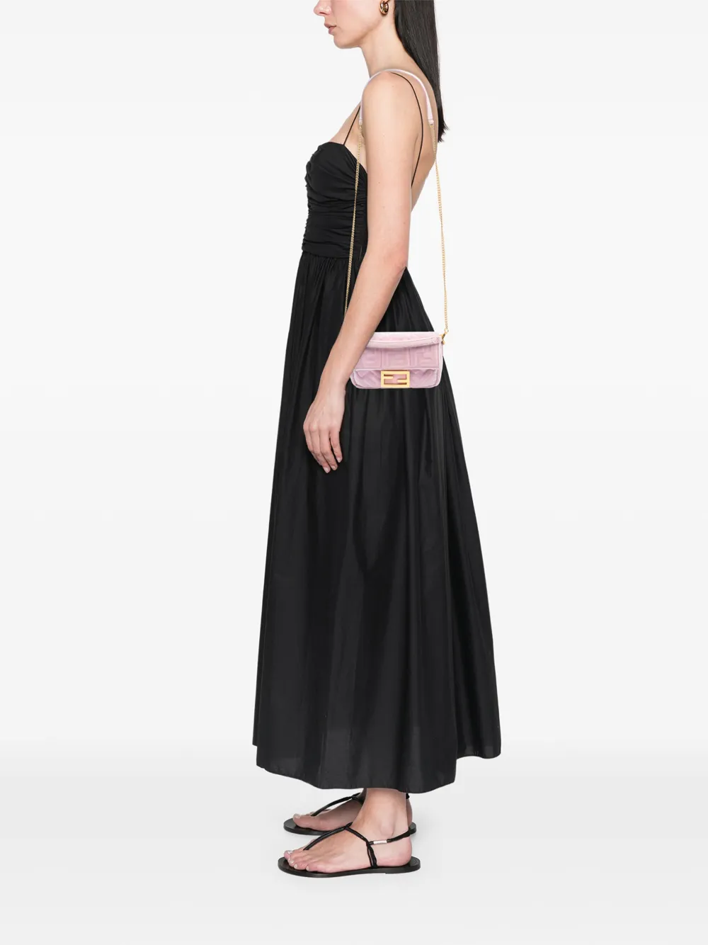 Pre-owned Fendi 2010-2025 Mini Zucca Embossed Velvet Baguette Satchel In Pink