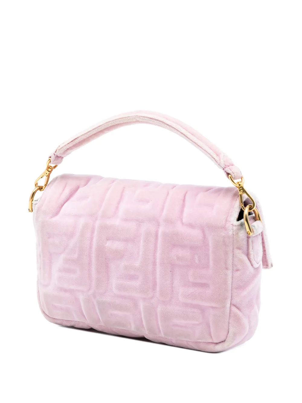 Pre-owned Fendi 2010-2025 Mini Zucca Embossed Velvet Baguette Satchel In Pink