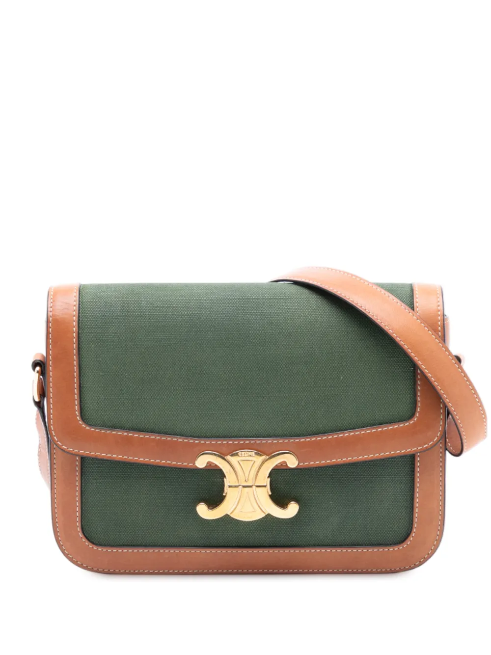 Celine Pre-Owned 2019 Teen Canvas and Calfskin Triomphe crossbody bag - Green