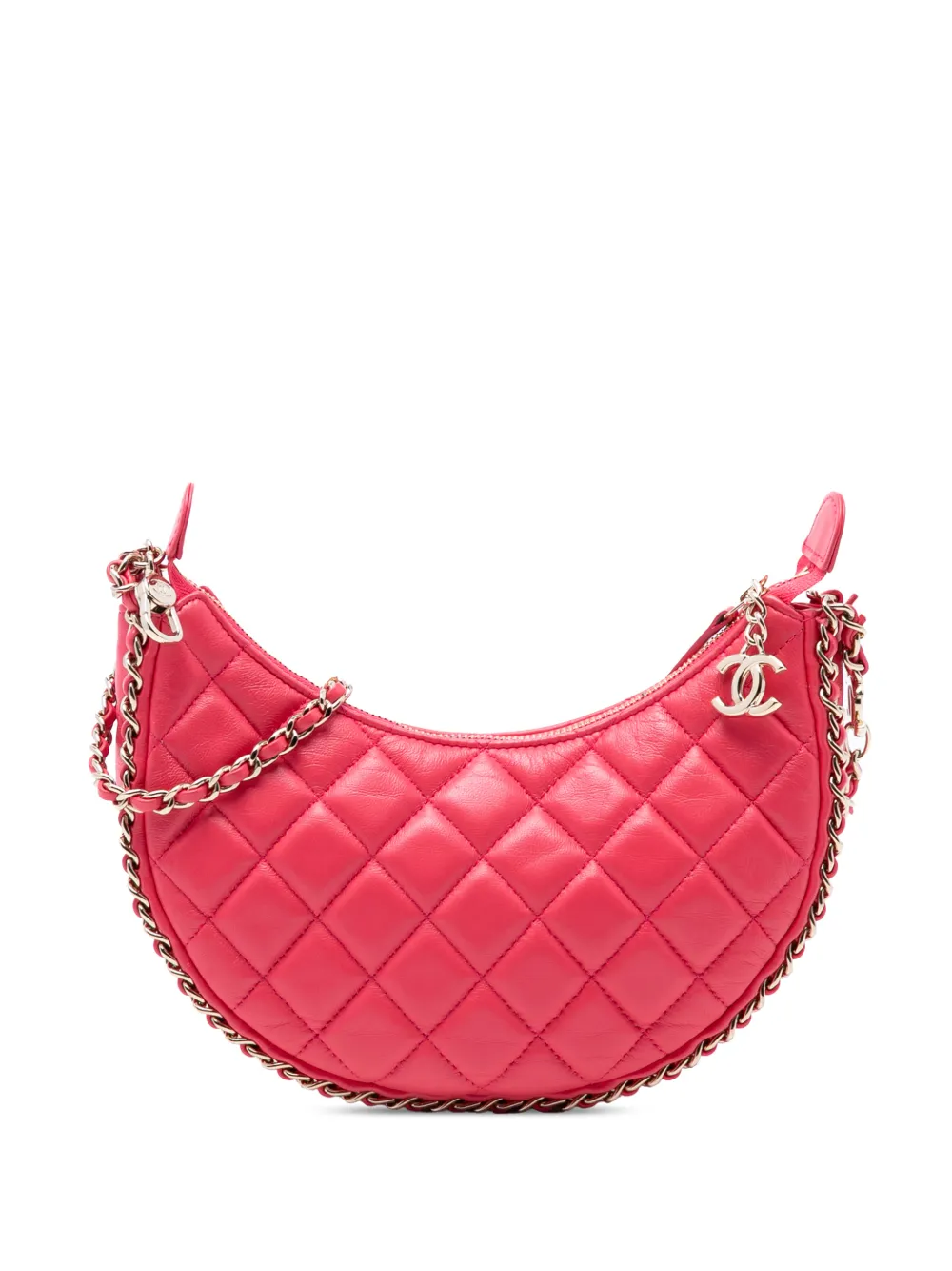 CHANEL Pre-Owned 2021-2025 Small Quilted Lambskin Chain Around Hook Hobo Bag crossbody bag - Rosa