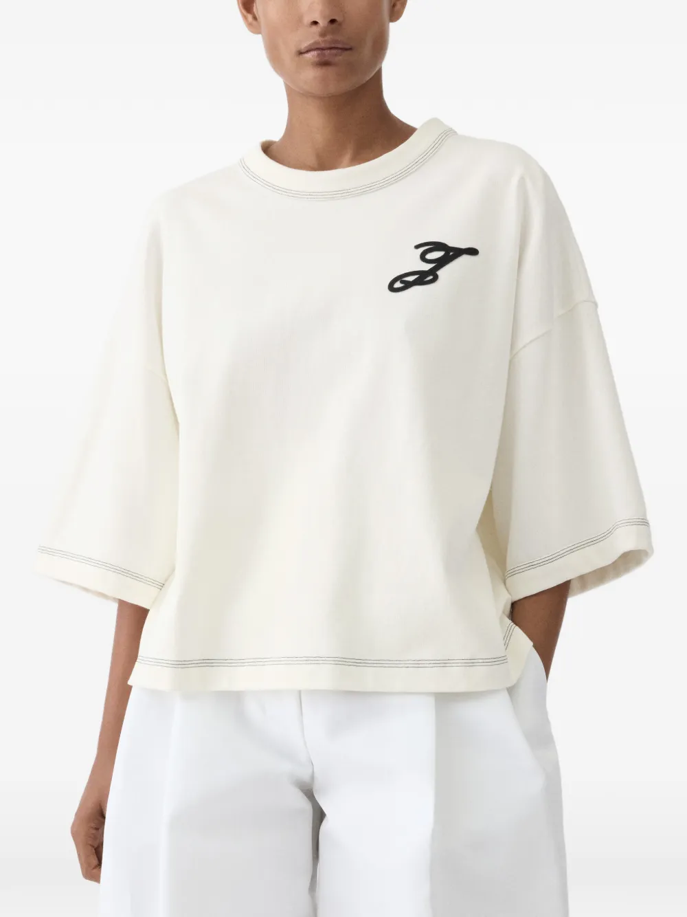 Jacquemus Logo Embroidered Detail T-shirt | White | FARFETCH