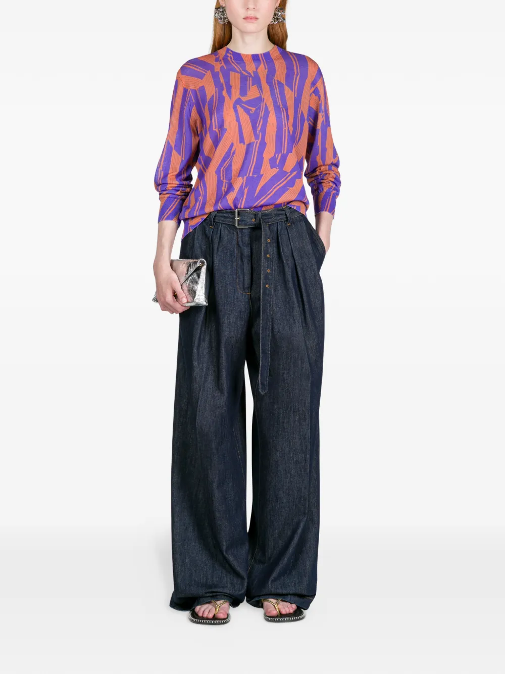  Dries Van Noten Printed Cotton Sweater - Purple 