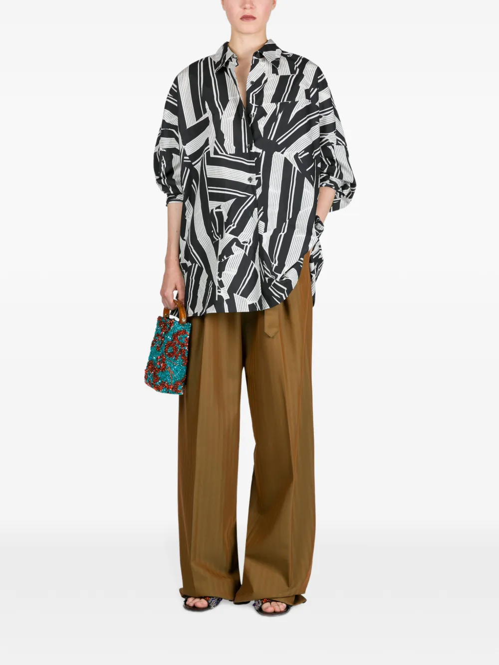DRIES VAN NOTEN Cocon katoenen blouse met geometrische print - Zwart
