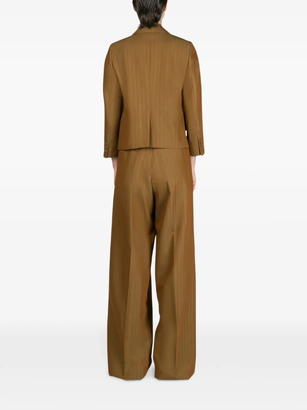 DRIES VAN NOTEN Broek met visgraatpatroon en ceintuur Bruin