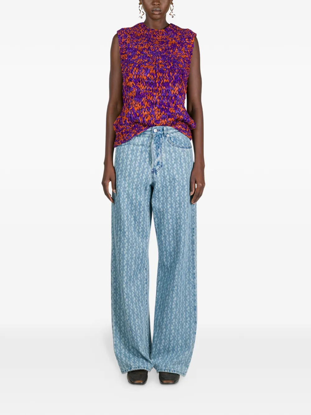DRIES VAN NOTEN wide leg printed denim pants - Blauw