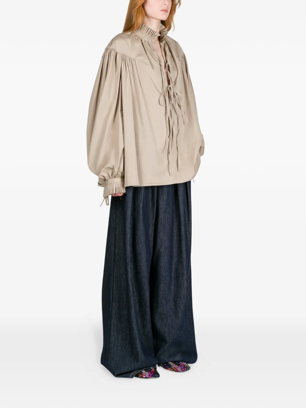  Dries Van Noten Ruffled Cotton Blouse - Neutrals 