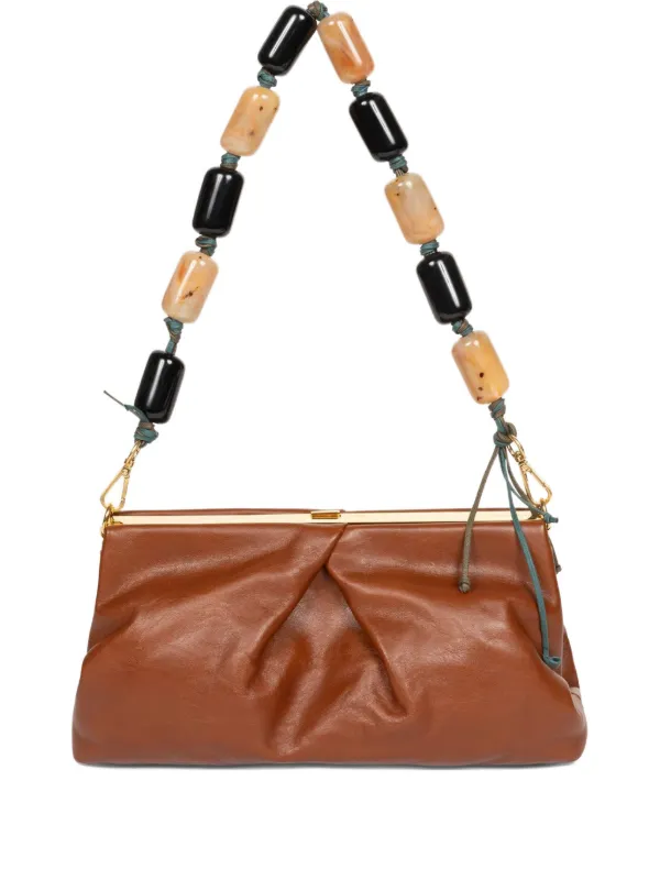 Dries Van Noten Pleated Leather Clutch Bag in Brown