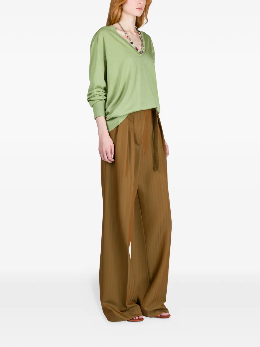  Dries Van Noten V-neck Merino-wool Sweater - Green 