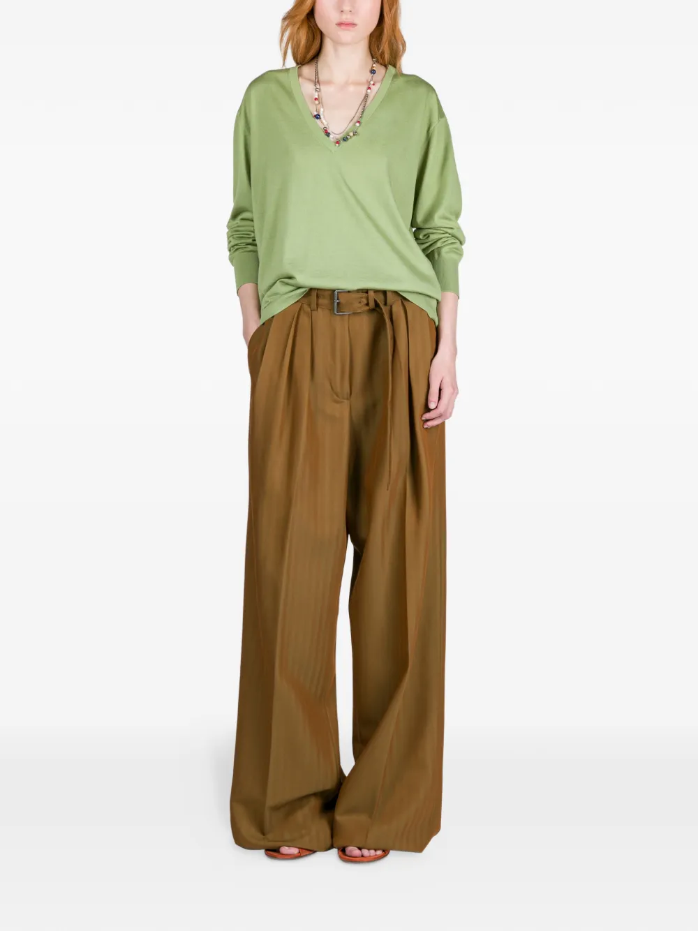  Dries Van Noten V-neck Merino-wool Sweater - Green 