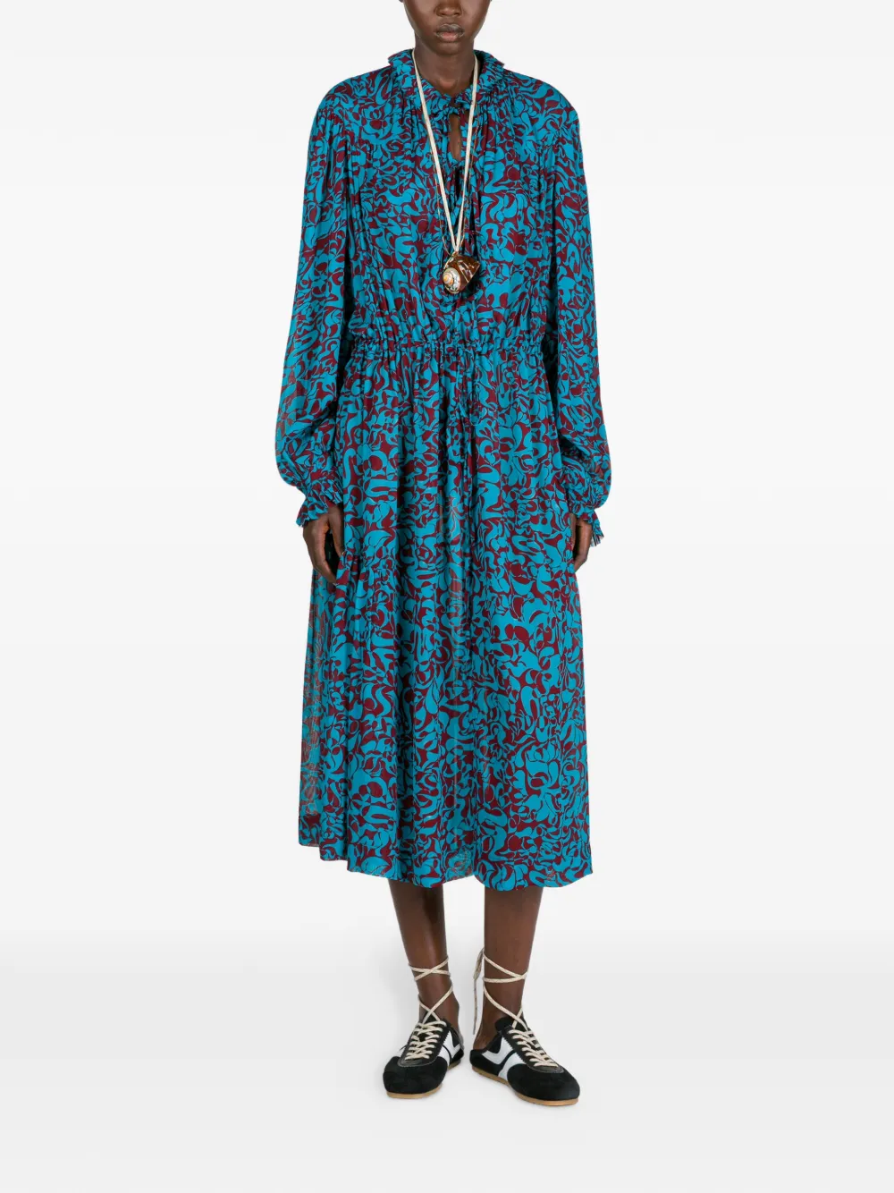 DRIES VAN NOTEN Midi-jurk met print - Blauw