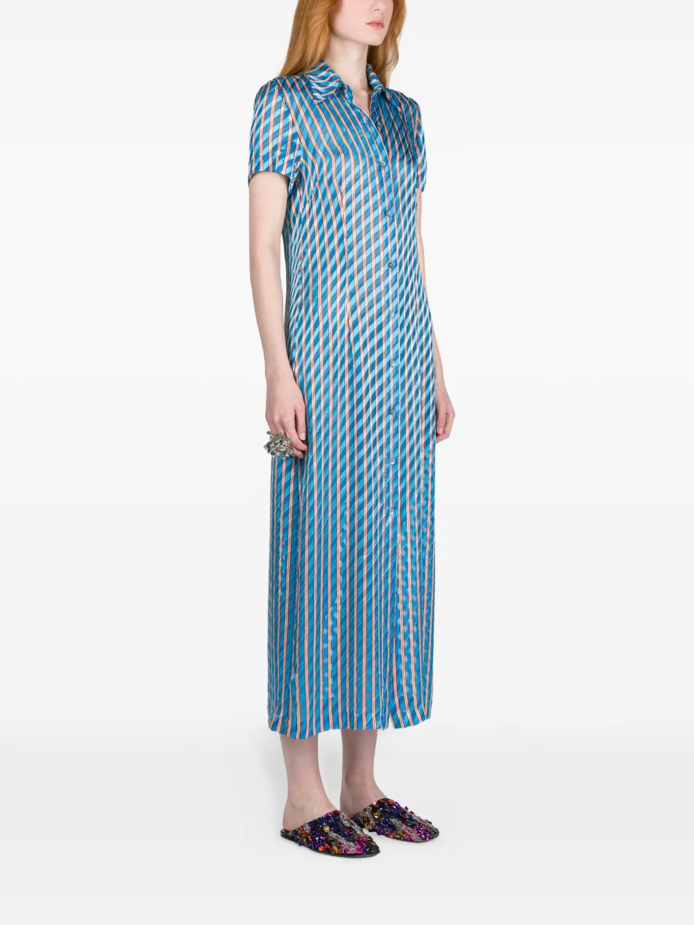  Dries Van Noten Devoré Shirt Midi Dress - Blue 