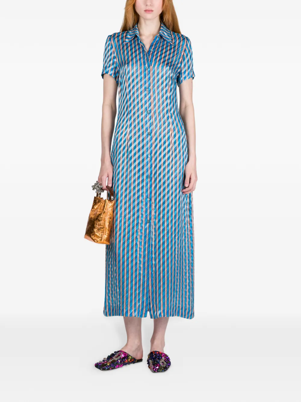  Dries Van Noten Devoré Shirt Midi Dress - Blue 