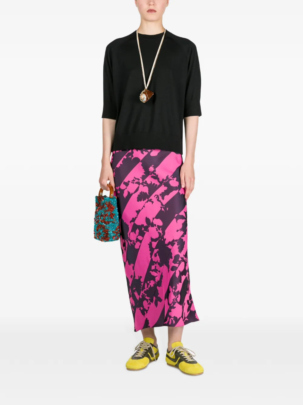 DRIES VAN NOTEN Midi-rok met print - Roze