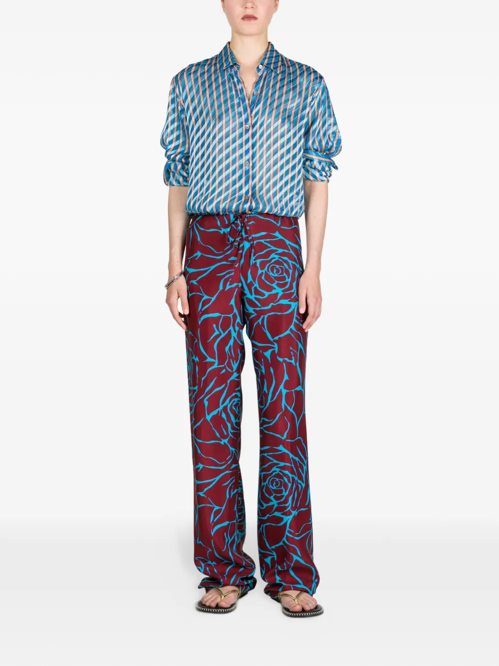 DRIES VAN NOTEN Elastische broek met bloem - Rood
