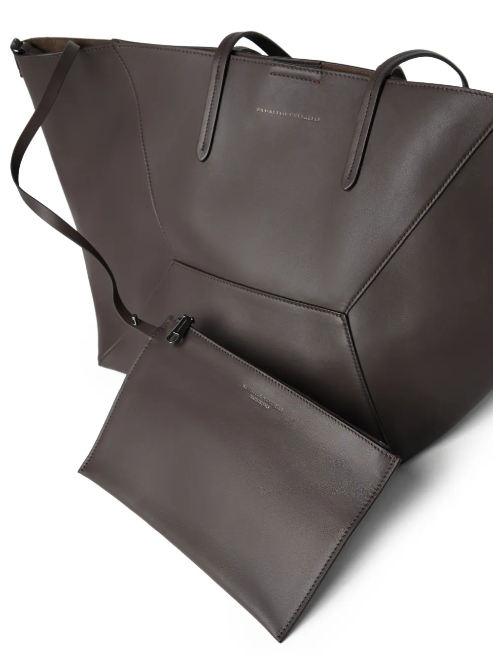 Brunello Cucinelli BC Duo kalfsleren tas met monilikralen Bruin