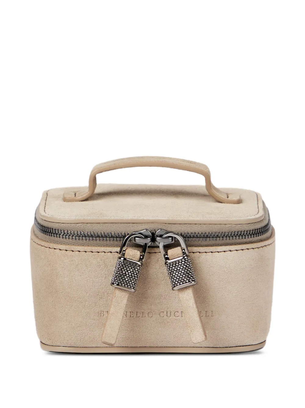 Brunello Cucinelli suede small jewelry box with shiny zipper pull - Nude