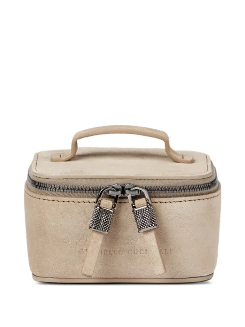 Brunello Cucinelli suede small jewelry box with shiny zipper pull