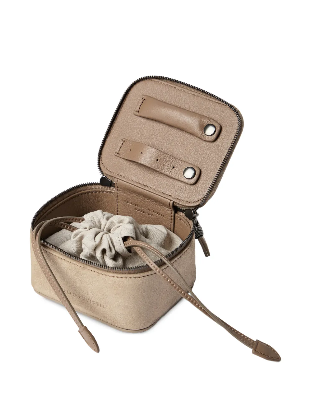  Brunello Cucinelli Suede Small Jewelry Box With Shiny Zipper Pull - Neutrals 