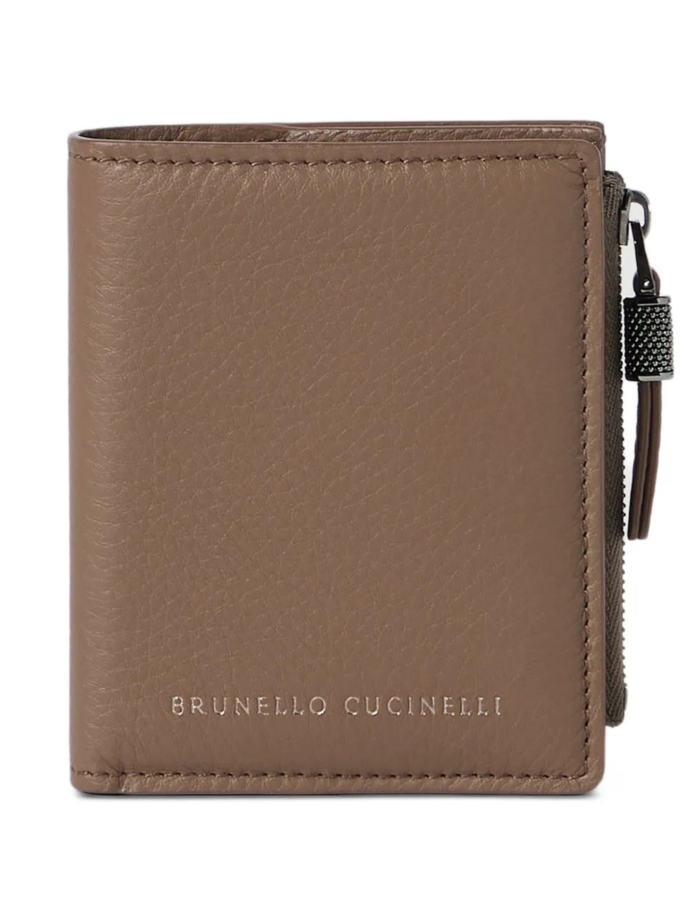 Brunello Cucinelli Portafoglio in pelle di vitello zigrinata con zip - Marrone