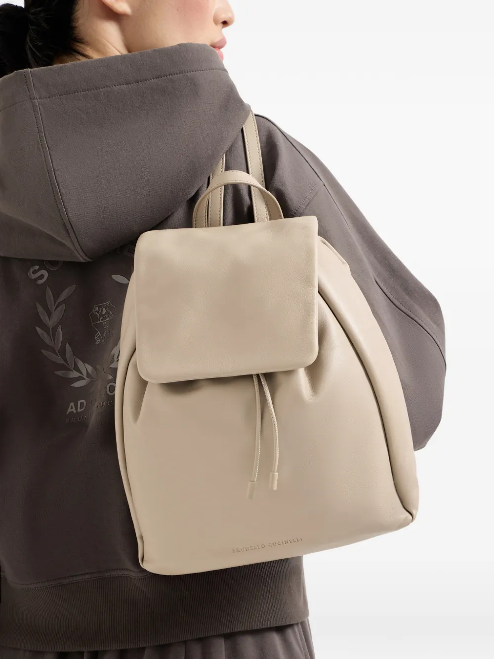 Brunello Cucinelli Mellow leren rugzak Beige