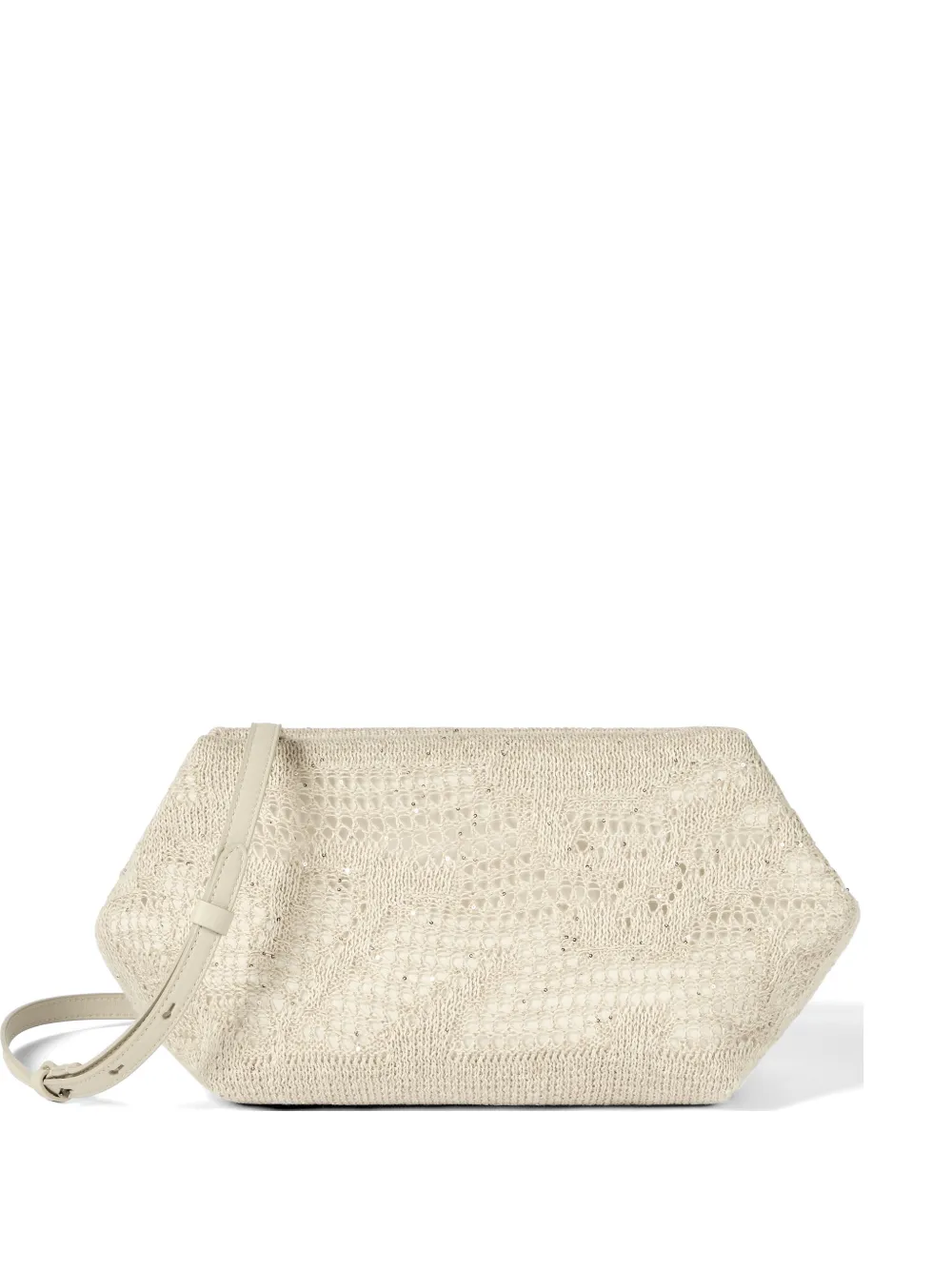 Brunello Cucinelli dazzling water lillies knit pouch bag in linen and cotton - Toni neutri