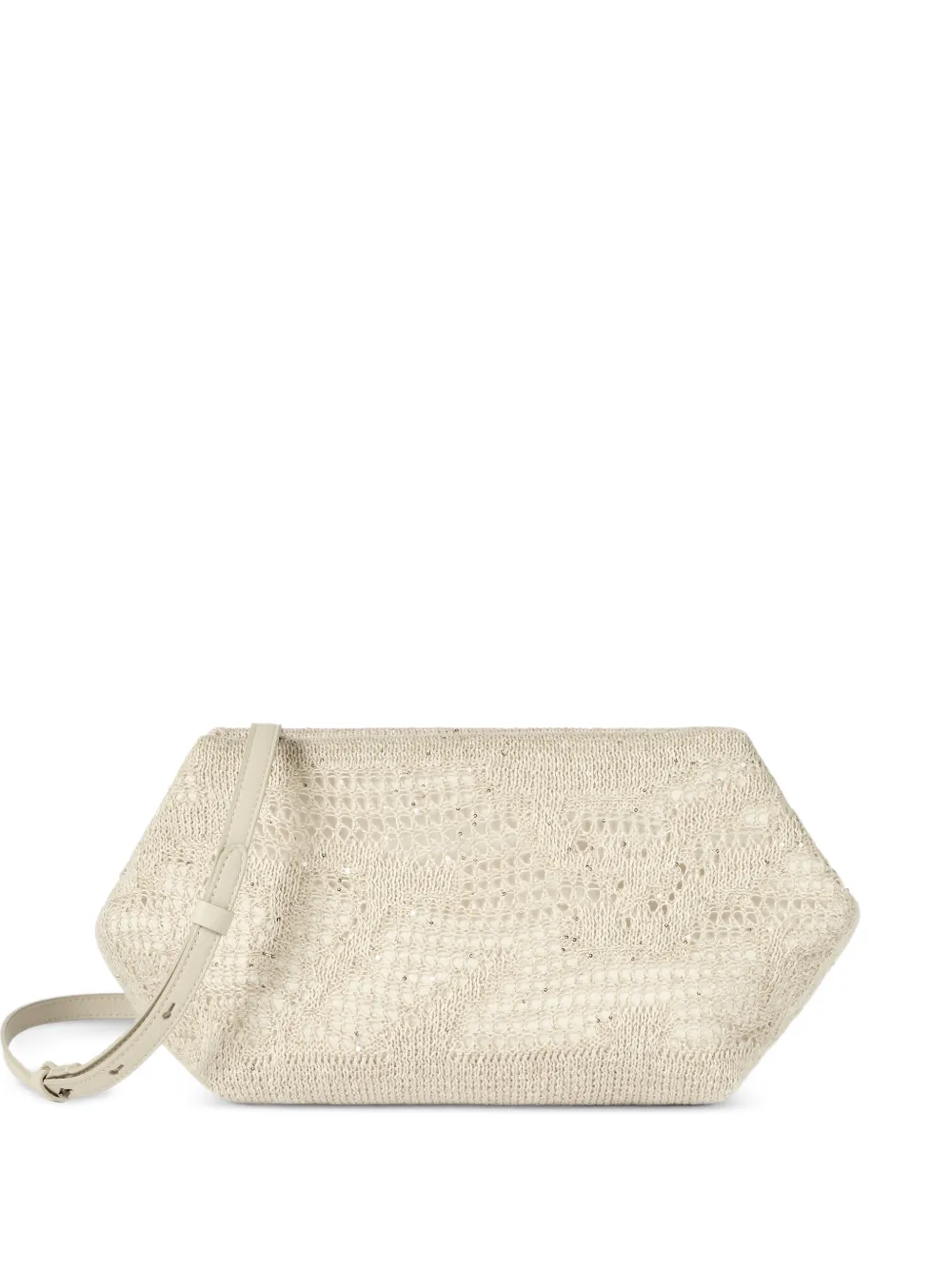 Brunello Cucinelli dazzling water lillies knit pouch bag in linen and cotton - Toni neutri