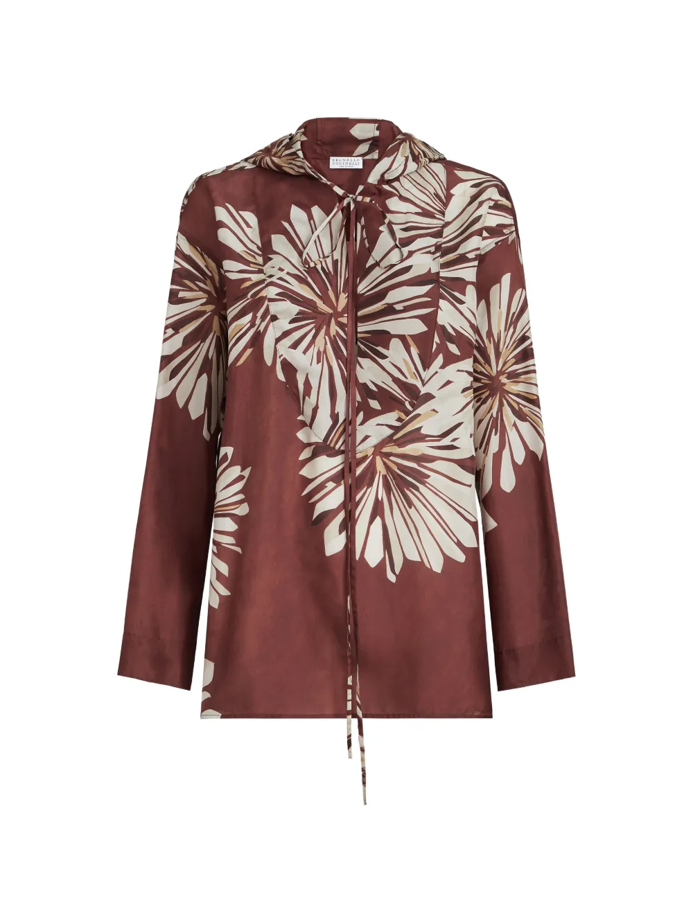 Brunello Cucinelli ilk bloom print pongee shirt with hood - Rosso